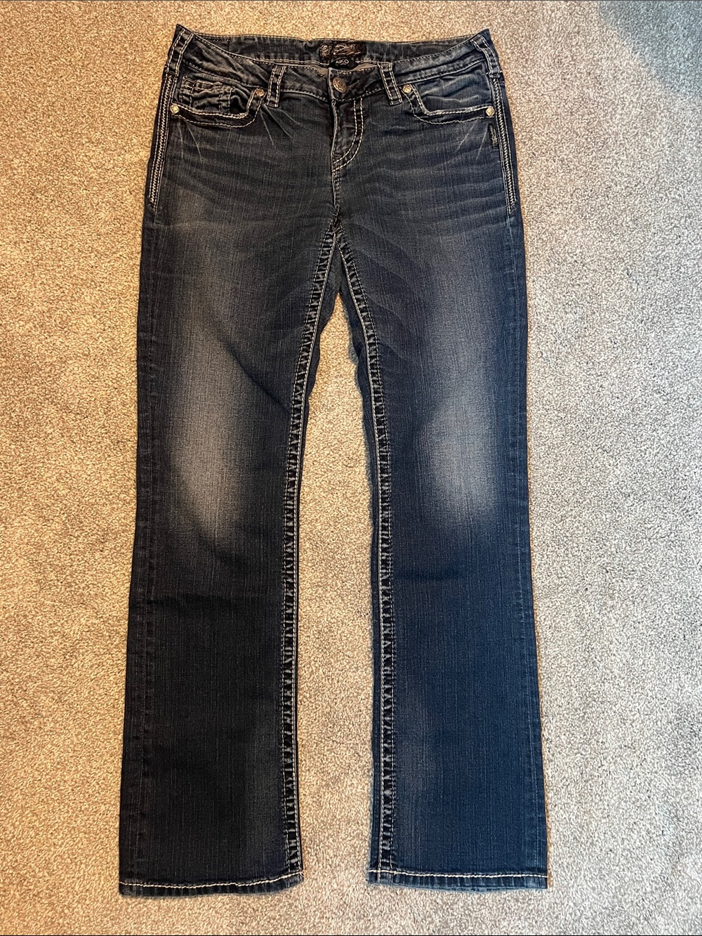Silver Jeans Dark Blue Straight Leg Low Rise Jeans